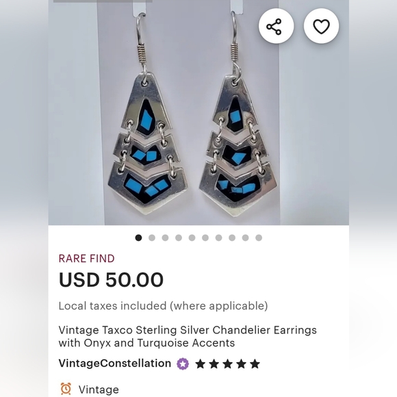 Vintage Silver 925 Taxco Chevron Inlaidearrings - Picture 3 of 3